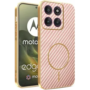 Coque arrière Phonesta Luxury Carbon Fiber avec MagSafe pour Motorola Edge 70 - Rose