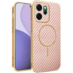 Coque arrière Phonesta Luxury Carbon Fiber avec MagSafe pour Oppo Reno14 F/FS - Rose