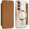 Coque portefeuille Phonesta Luxury Crystal avec MagSafe pour Samsung Galaxy S25/S24 - Marron