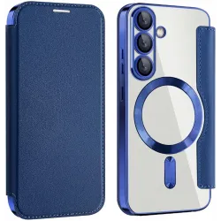 Coque portefeuille Phonesta Luxury Crystal avec MagSafe pour Samsung Galaxy S25/S24 - Bleu foncé