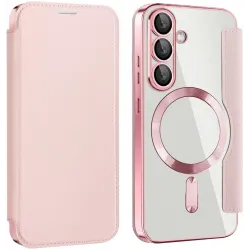 Coque portefeuille Phonesta Luxury Crystal avec MagSafe pour Samsung Galaxy S25/S24 - Rose