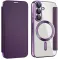 Coque portefeuille Phonesta Luxury Crystal avec MagSafe pour Samsung Galaxy S25 Plus/S24 Plus - Violet foncé