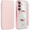 Coque portefeuille Phonesta Luxury Crystal avec MagSafe pour Samsung Galaxy S25 Plus/S24 Plus - Rose