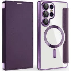 Coque portefeuille Phonesta Luxury Crystal avec MagSafe pour Samsung Galaxy S25 Ultra - Violet foncé