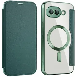 Coque portefeuille Phonesta Luxury Crystal avec MagSafe pour Google Pixel 9a - Vert foncé