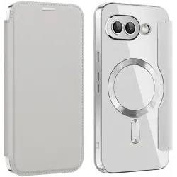 Coque portefeuille Phonesta Luxury Crystal avec MagSafe pour Google Pixel 9a - Argent