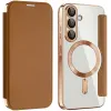 Coque portefeuille Phonesta Luxury Crystal avec MagSafe pour Samsung Galaxy A36/A56 - Marron