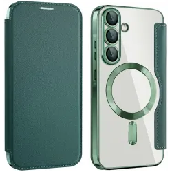 Coque portefeuille Phonesta Luxury Crystal avec MagSafe pour Samsung Galaxy A36/A56 - Vert foncé