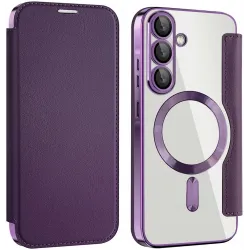 Coque portefeuille Phonesta Luxury Crystal avec MagSafe pour Samsung Galaxy A36/A56 - Violet foncé
