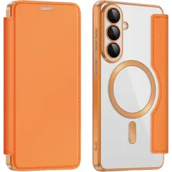 Coque portefeuille Phonesta Luxury Crystal avec MagSafe pour Samsung Galaxy S26 - Orange