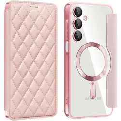 Coque portefeuille Phonesta Luxury Crystal Puffed avec MagSafe pour Samsung Galaxy A16 - Rose