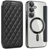 Coque portefeuille Phonesta Luxury Crystal Puffed avec MagSafe pour Samsung Galaxy S25/S24 - Noir