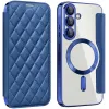 Coque portefeuille Phonesta Luxury Crystal Puffed avec MagSafe pour Samsung Galaxy S25 Plus/S24 Plus - Bleu foncé