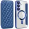 Coque portefeuille Phonesta Luxury Crystal Puffed avec MagSafe pour Samsung Galaxy S25 Plus/S24 Plus - Bleu foncé