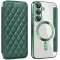 Coque portefeuille Phonesta Luxury Crystal Puffed avec MagSafe pour Samsung Galaxy S25 Plus/S24 Plus - Vert foncé