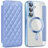 Coque portefeuille Phonesta Luxury Crystal Puffed avec MagSafe pour Samsung Galaxy S25 Plus/S24 Plus - Bleu clair