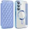 Coque portefeuille Phonesta Luxury Crystal Puffed avec MagSafe pour Samsung Galaxy S25 Plus/S24 Plus - Bleu clair