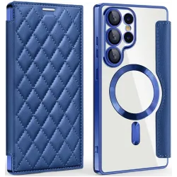 Coque portefeuille Phonesta Luxury Crystal Puffed avec MagSafe pour Samsung Galaxy S25 Ultra - Bleu foncé