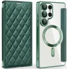 Coque portefeuille Phonesta Luxury Crystal Puffed avec MagSafe pour Samsung Galaxy S25 Ultra - Vert foncé