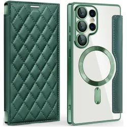 Coque portefeuille Phonesta Luxury Crystal Puffed avec MagSafe pour Samsung Galaxy S25 Ultra - Vert foncé