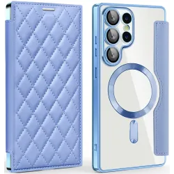 Coque portefeuille Phonesta Luxury Crystal Puffed avec MagSafe pour Samsung Galaxy S25 Ultra - Bleu clair