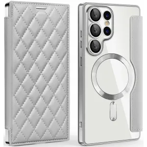 Coque portefeuille Phonesta Luxury Crystal Puffed avec MagSafe pour Samsung Galaxy S25 Ultra - Argent