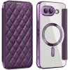 Coque portefeuille Phonesta Luxury Crystal Puffed avec MagSafe pour Google Pixel 9a - Violet foncé