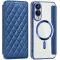 Coque portefeuille Phonesta Luxury Crystal Puffed avec MagSafe pour Samsung Galaxy S25 Edge - Bleu foncé
