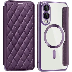 Coque portefeuille Phonesta Luxury Crystal Puffed avec MagSafe pour Samsung Galaxy S25 Edge - Violet foncé