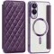 Coque portefeuille Phonesta Luxury Crystal Puffed avec MagSafe pour Samsung Galaxy S25 Edge - Violet foncé