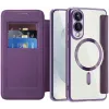 Coque portefeuille Phonesta Luxury Crystal Puffed avec MagSafe pour Samsung Galaxy S25 Edge - Violet foncé 2