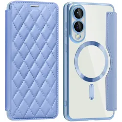 Coque portefeuille Phonesta Luxury Crystal Puffed avec MagSafe pour Samsung Galaxy S25 Edge - Bleu clair