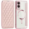 Coque portefeuille Phonesta Luxury Crystal Puffed avec MagSafe pour Samsung Galaxy S25 Edge - Rose