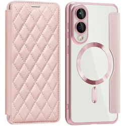 Coque portefeuille Phonesta Luxury Crystal Puffed avec MagSafe pour Samsung Galaxy S25 Edge - Rose