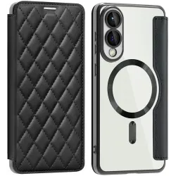 Coque portefeuille Phonesta Luxury Crystal Puffed avec MagSafe pour Samsung Galaxy S25 Edge - Noir