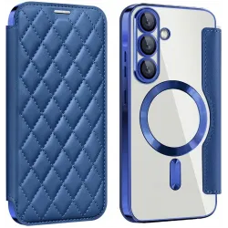Coque portefeuille Phonesta Luxury Crystal Puffed avec MagSafe pour Samsung Galaxy A36/A56 - Bleu foncé