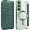 Coque portefeuille Phonesta Luxury Crystal Puffed avec MagSafe pour Samsung Galaxy A36/A56 - Vert foncé