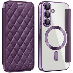 Coque portefeuille Phonesta Luxury Crystal Puffed avec MagSafe pour Samsung Galaxy A36/A56 - Violet foncé