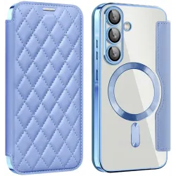 Coque portefeuille Phonesta Luxury Crystal Puffed avec MagSafe pour Samsung Galaxy A36/A56 - Bleu clair