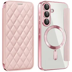 Coque portefeuille Phonesta Luxury Crystal Puffed avec MagSafe pour Samsung Galaxy A36/A56 - Rose