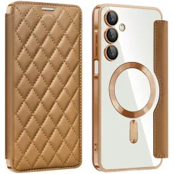 Coque portefeuille Phonesta Luxury Crystal Puffed avec MagSafe pour Samsung Galaxy A16 - Marron
