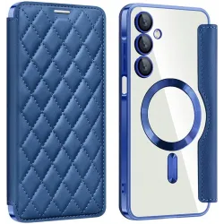 Coque portefeuille Phonesta Luxury Crystal Puffed avec MagSafe pour Samsung Galaxy A16 - Bleu foncé