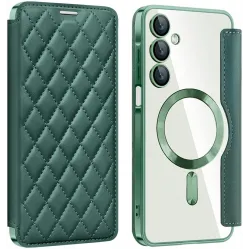 Coque portefeuille Phonesta Luxury Crystal Puffed avec MagSafe pour Samsung Galaxy A16 - Vert foncé