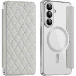 Coque portefeuille Phonesta Luxury Crystal Puffed avec MagSafe pour Samsung Galaxy S26 - Argent