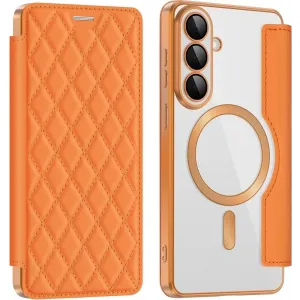 Coque portefeuille Phonesta Luxury Crystal Puffed avec MagSafe pour Samsung Galaxy S26 Plus - Orange