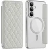 Coque portefeuille Phonesta Luxury Crystal Puffed avec MagSafe pour Samsung Galaxy S26 Plus - Argent