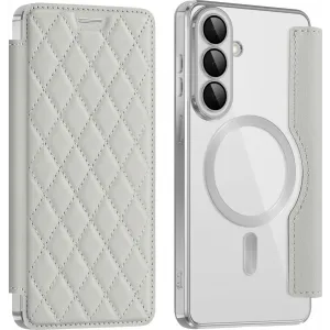 Coque portefeuille Phonesta Luxury Crystal Puffed avec MagSafe pour Samsung Galaxy S26 Plus - Argent