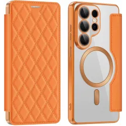 Coque portefeuille Phonesta Luxury Crystal Puffed avec MagSafe pour Samsung Galaxy S26 Ultra - Orange