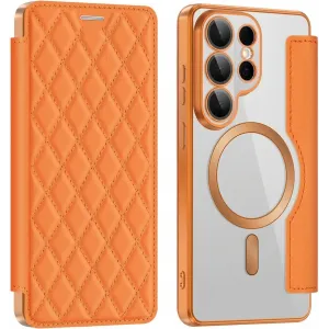 Coque portefeuille Phonesta Luxury Crystal Puffed avec MagSafe pour Samsung Galaxy S26 Ultra - Orange