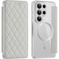 Coque portefeuille Phonesta Luxury Crystal Puffed avec MagSafe pour Samsung Galaxy S26 Ultra - Argent